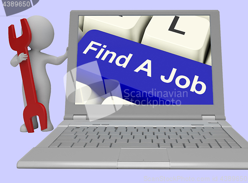 Image of Find A Job Computer Key Showing Work 3d rendering