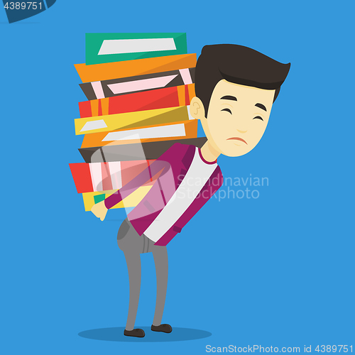 Image of Student with pile of books vector illustration.