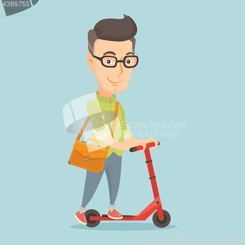 Image of Man riding kick scooter vector illustration.