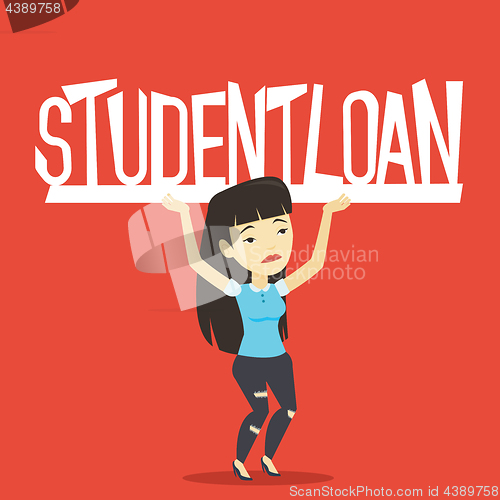 Image of Young woman holding sign of student loan.