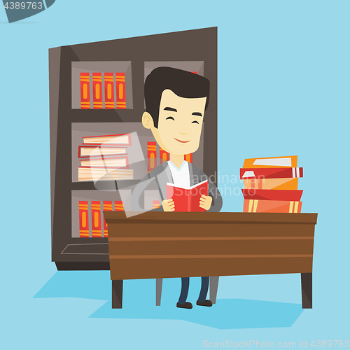 Image of Student reading book vector illustration.