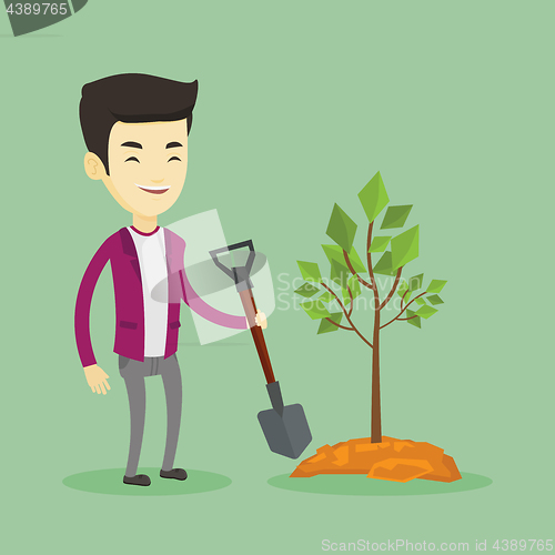 Image of Man plants tree vector illustration.