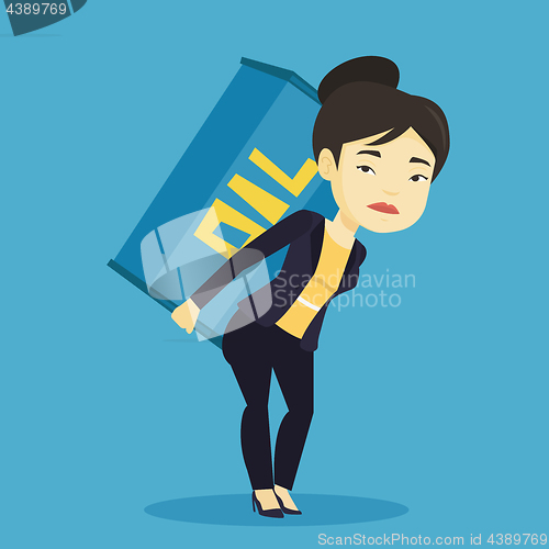 Image of Woman carrying oil barrel vector illustration.