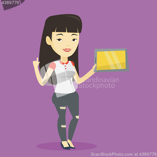 Image of Student using tablet computer vector illustration.