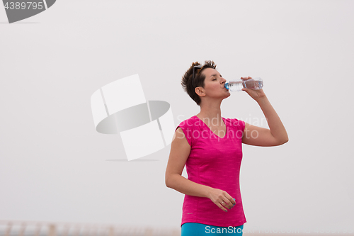 Image of Fitness woman drinking water