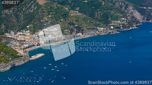 Image of High angle view of Minori and Maiori, Amalfi coast, Italy