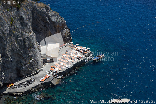 Image of Scenic picture-postcard view of the beautiful town of Minori at famous Amalfi Coast with Gulf of Salerno, Campania, Italy.