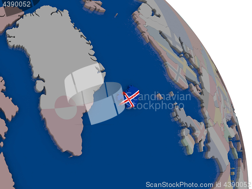 Image of Iceland with flag on globe