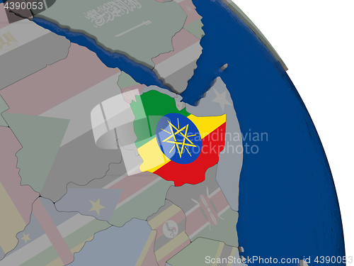 Image of Ethiopia with flag on globe
