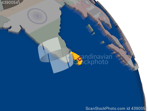 Image of Sri Lanka with flag on globe