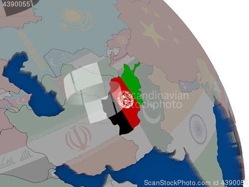 Image of Afghanistan with flag on globe