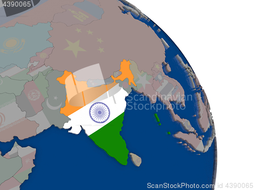 Image of India with flag on globe