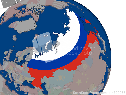 Image of Russia with flag on globe
