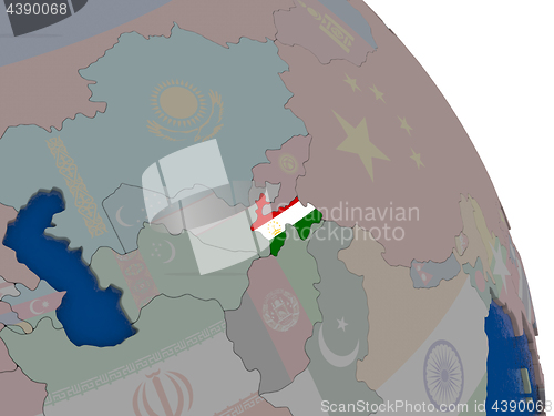 Image of Tajikistan with flag on globe