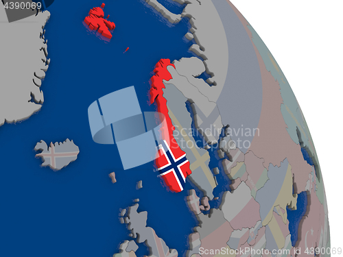 Image of Norway with flag on globe