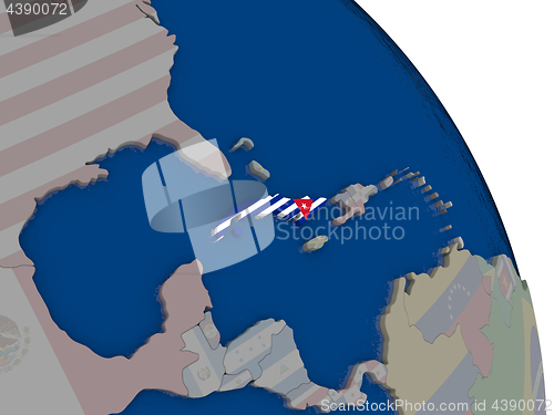 Image of Cuba with flag on globe