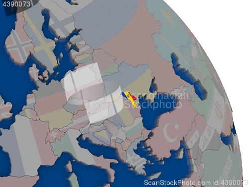 Image of Moldova with flag on globe