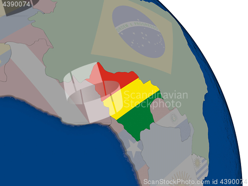 Image of Bolivia with flag on globe