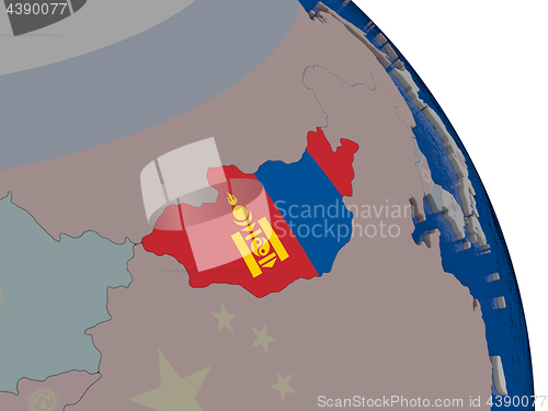 Image of Mongolia with flag on globe