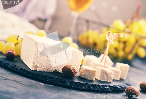 Image of wine,grape and cheese