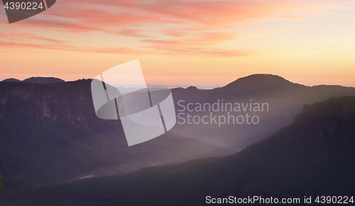 Image of Blue Mountains and dawn red skies