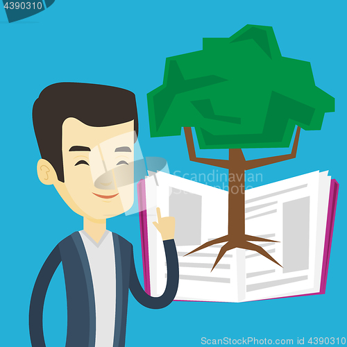 Image of Student pointing at tree of knowledge.