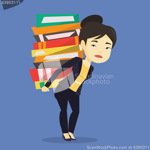 Image of Student with pile of books vector illustration.