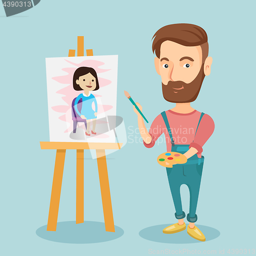 Image of Creative male artist painting portrait.