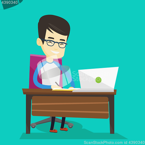 Image of Student using laptop for education.
