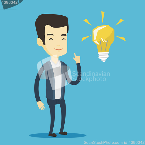 Image of Student pointing at idea bulb vector illustration