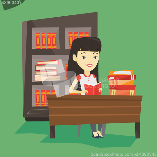 Image of Student reading book vector illustration.