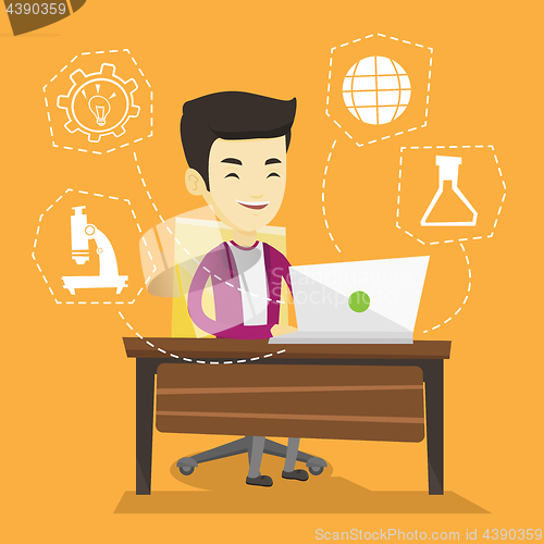 Image of Student working on laptop vector illustration.