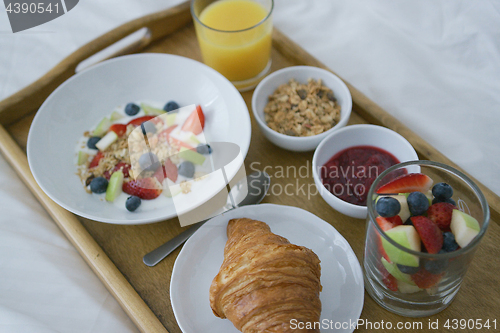 Image of Healthy assorted breakfast served on tray