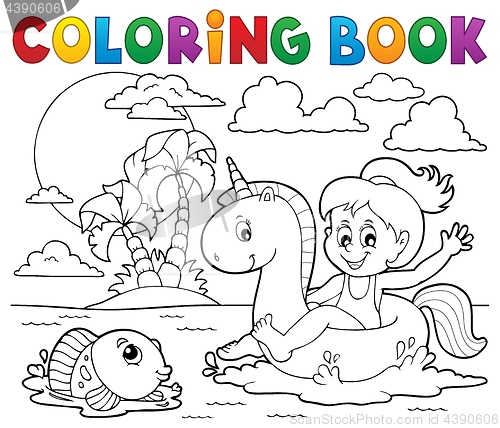 Image of Coloring book girl floating on unicorn 2