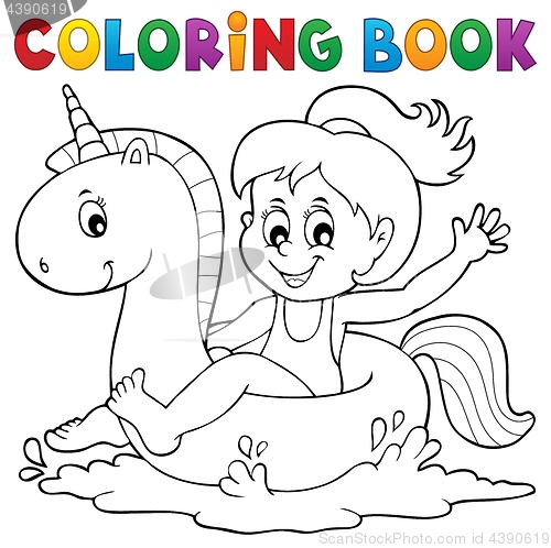 Image of Coloring book girl floating on unicorn 1