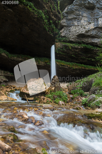 Image of Upper Pericnik waterfall in Slovenian Alps in autumn, Triglav National Park