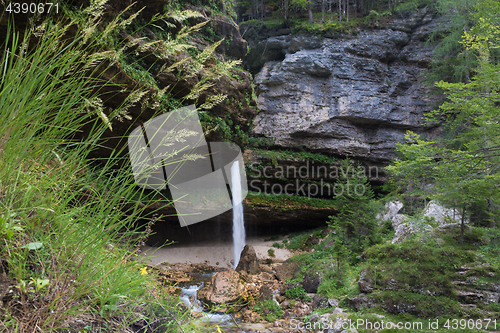 Image of Upper Pericnik waterfall in Slovenian Alps in autumn, Triglav National Park