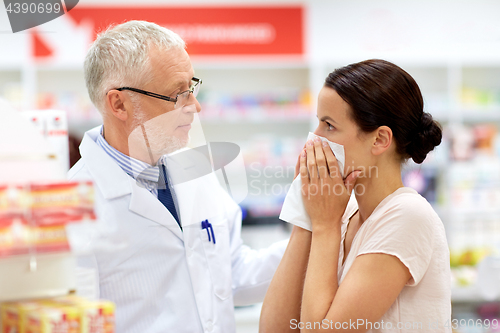 Image of apothecary and sick customer at pharmacy