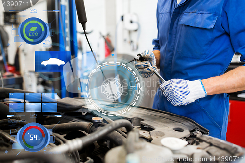 Image of mechanic man with wrench repairing car at workshop