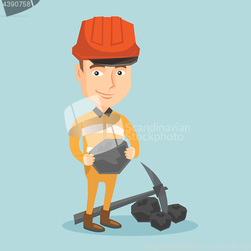 Image of Miner holding coal in hands vector illustration.