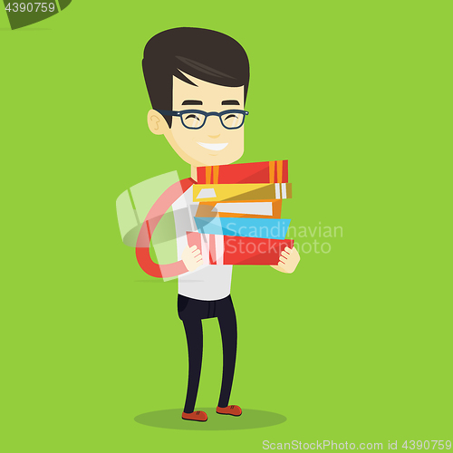 Image of Man holding pile of books vector illustration.