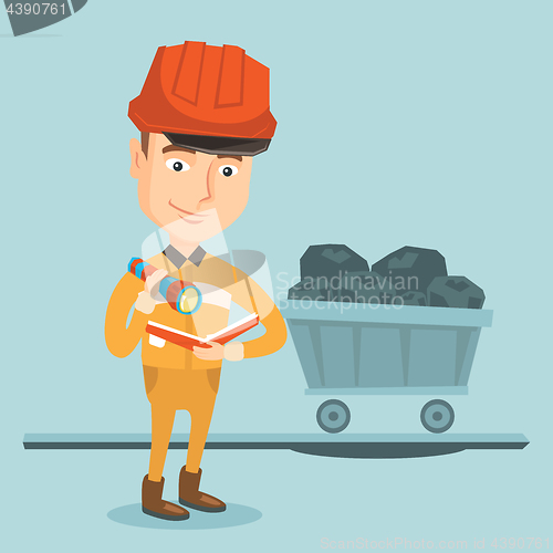 Image of Miner checking documents vector illustration.