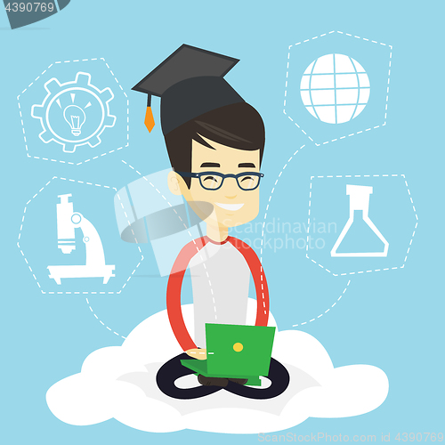 Image of Graduate sitting on cloud vector illustration.