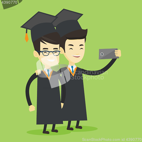 Image of Graduates making selfie vector illustration.