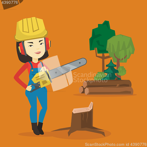 Image of Lumberjack with chainsaw vector illustration.