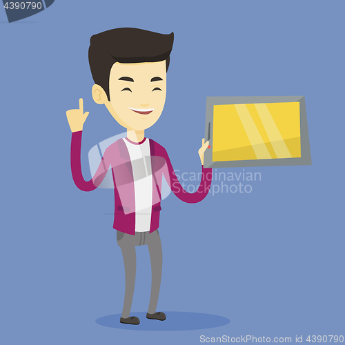 Image of Student using tablet computer vector illustration.