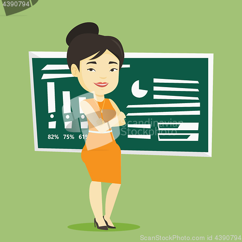 Image of Teacher or student standing in front of chalkboard