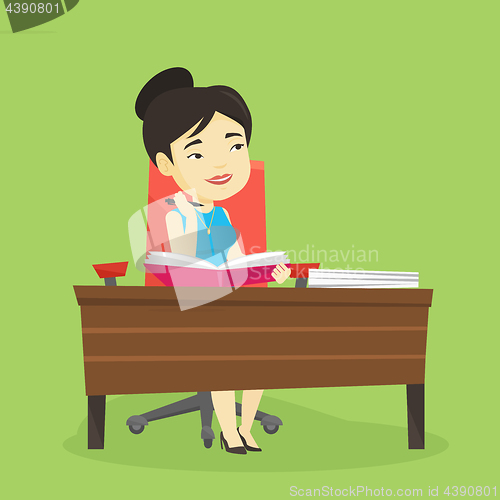 Image of Student writing at the desk vector illustration.