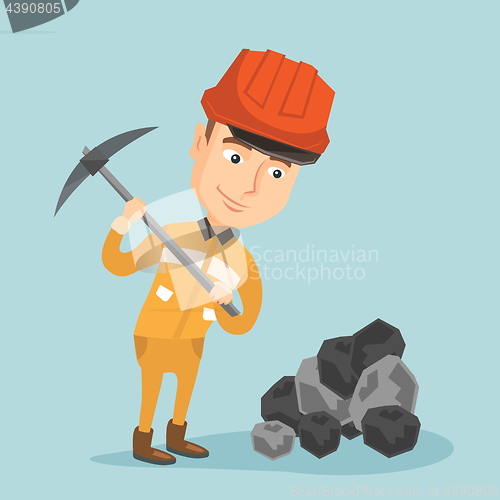 Image of Miner working with pickaxe vector illustration.