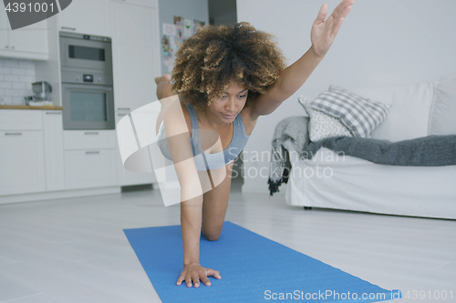 Image of Sporty woman training at home